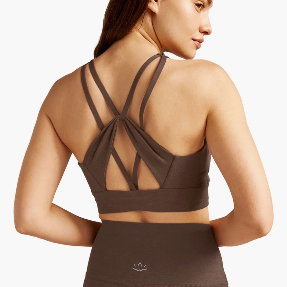 Beyond Yoga Chocolate Strappy Sports Bra - Truffle Heather Small